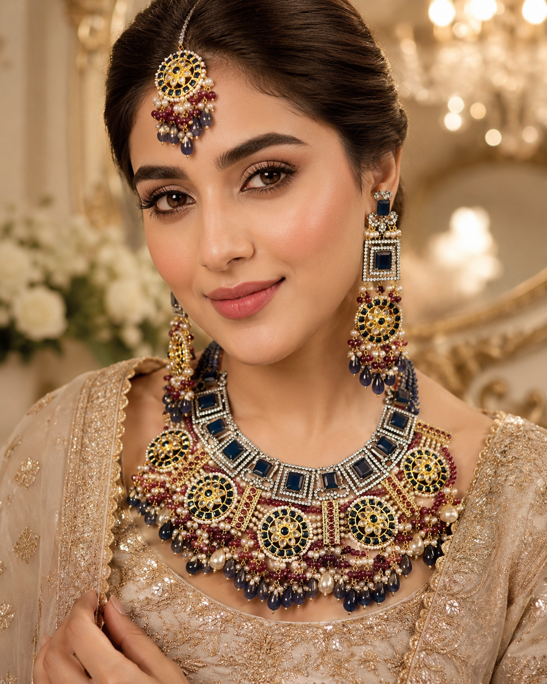 Bridal necklace set with Sapphire