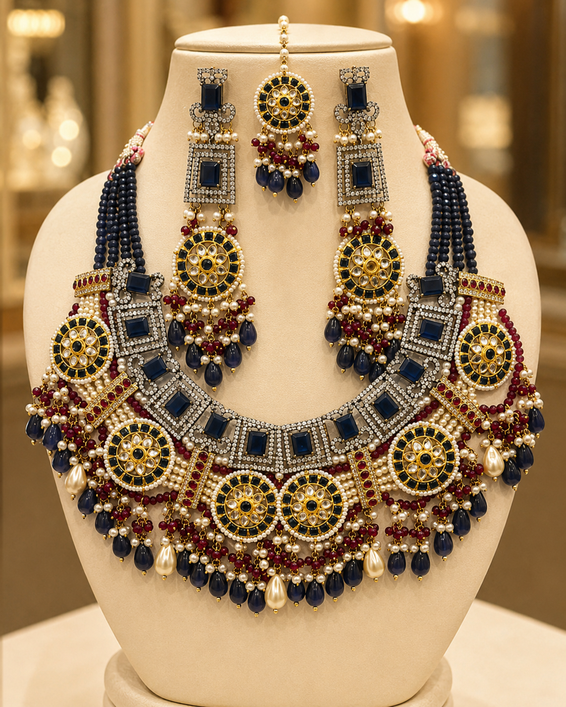 Bridal necklace set with Sapphire