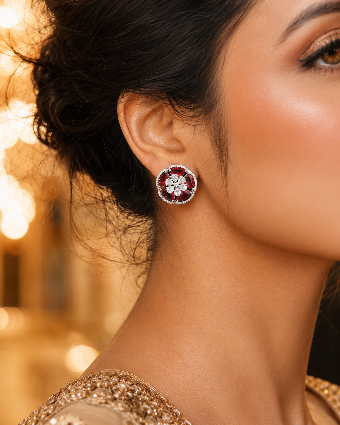 Ruby Red Oval Stud Earrings
