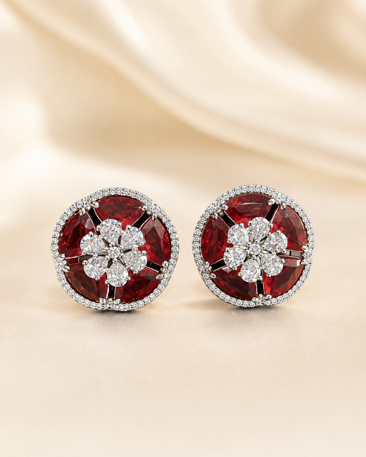 Ruby Red Oval Stud Earrings