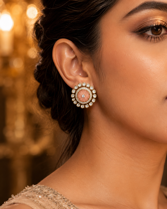 Peach Stone Gold Stud Earrings for Women