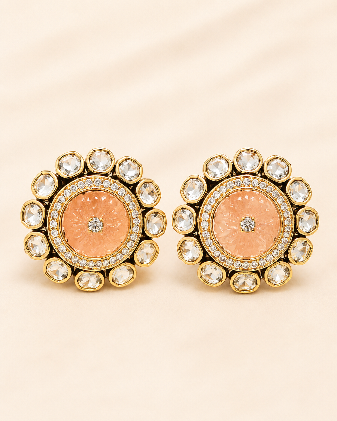 Peach Stone Gold Stud Earrings for Women