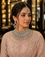 Rhodium-plated bridal set with white and peach color stone