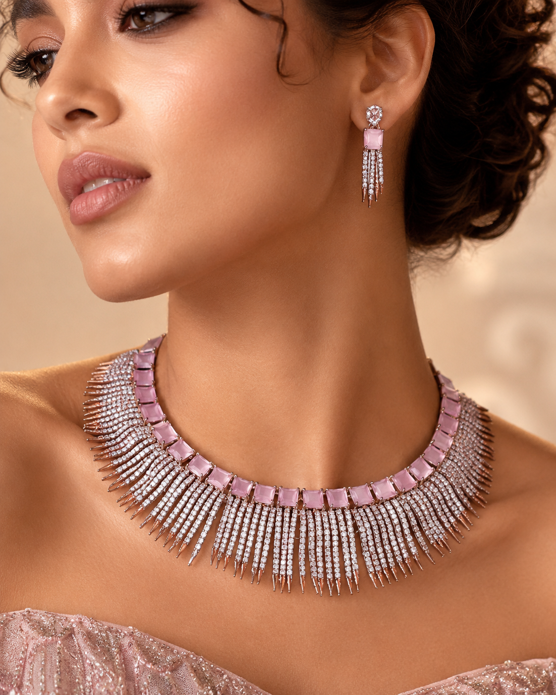Victorian polish set with Ad Zircon and powder-pink stones – Jewelry Set by Ladybug