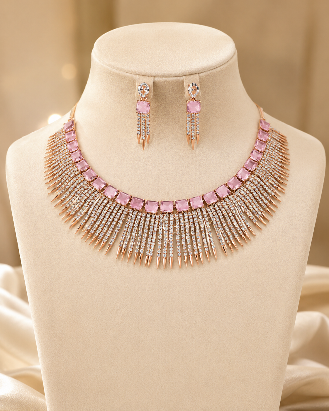 Victorian polish set with Ad Zircon and powder-pink stones – Jewelry Set by Ladybug (Photo 2)