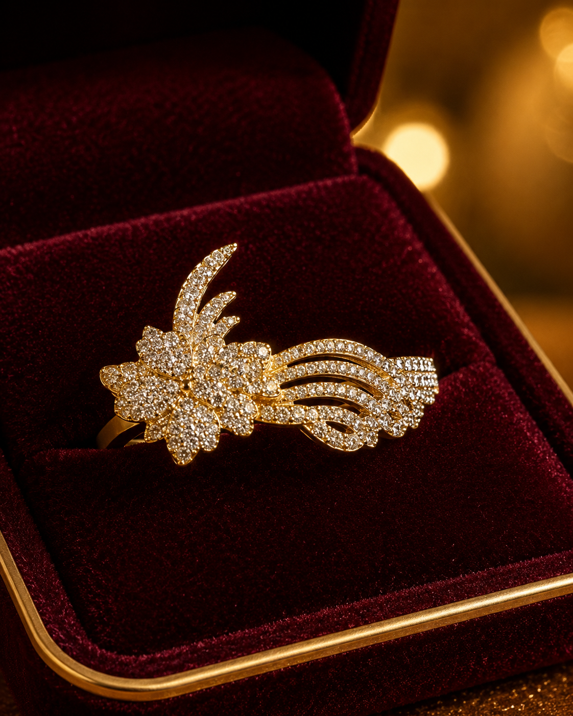 Luxury Gold & Diamond Jewelry Set (Necklace, Earrings, Ring & Bangle)