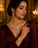 Luxury Gold & Diamond Jewelry Set (Necklace, Earrings, Ring & Bangle)