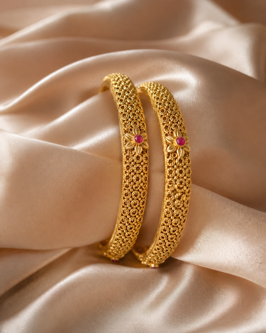 Rajwari Bangles Set Ruby Mate Polish (2.4) (LB-185)