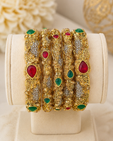 Gold Plated Antique Bangles for Women – Red & Green Stone Traditional Indian Jewelry | WEding & Party WearV