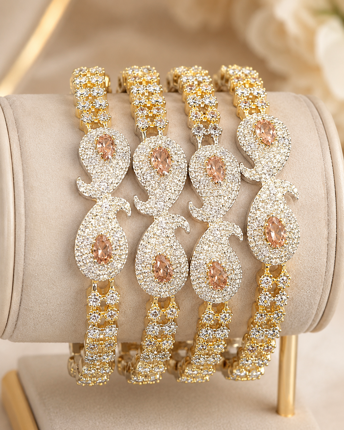 Zircon  Bangles Gold Plated 4 Pieces 2.5 (LB-193)