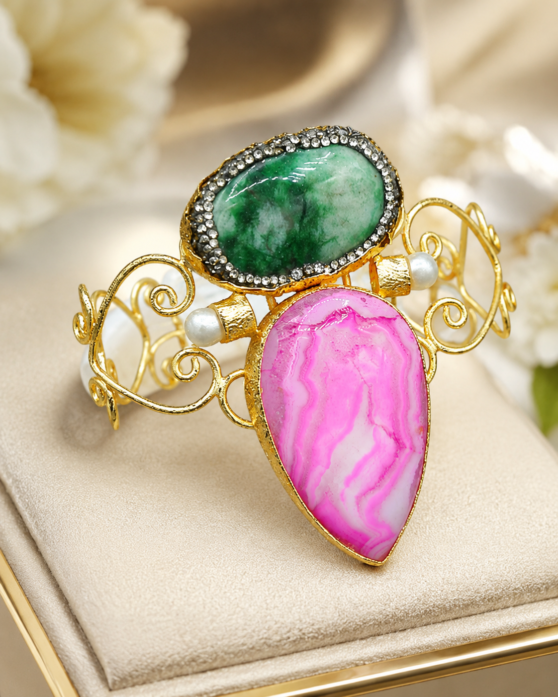 Gold-plated, Karaoke stone Kara in Hot Pink color