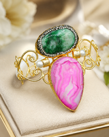 Gold-plated, Karaoke stone Kara in Hot Pink color