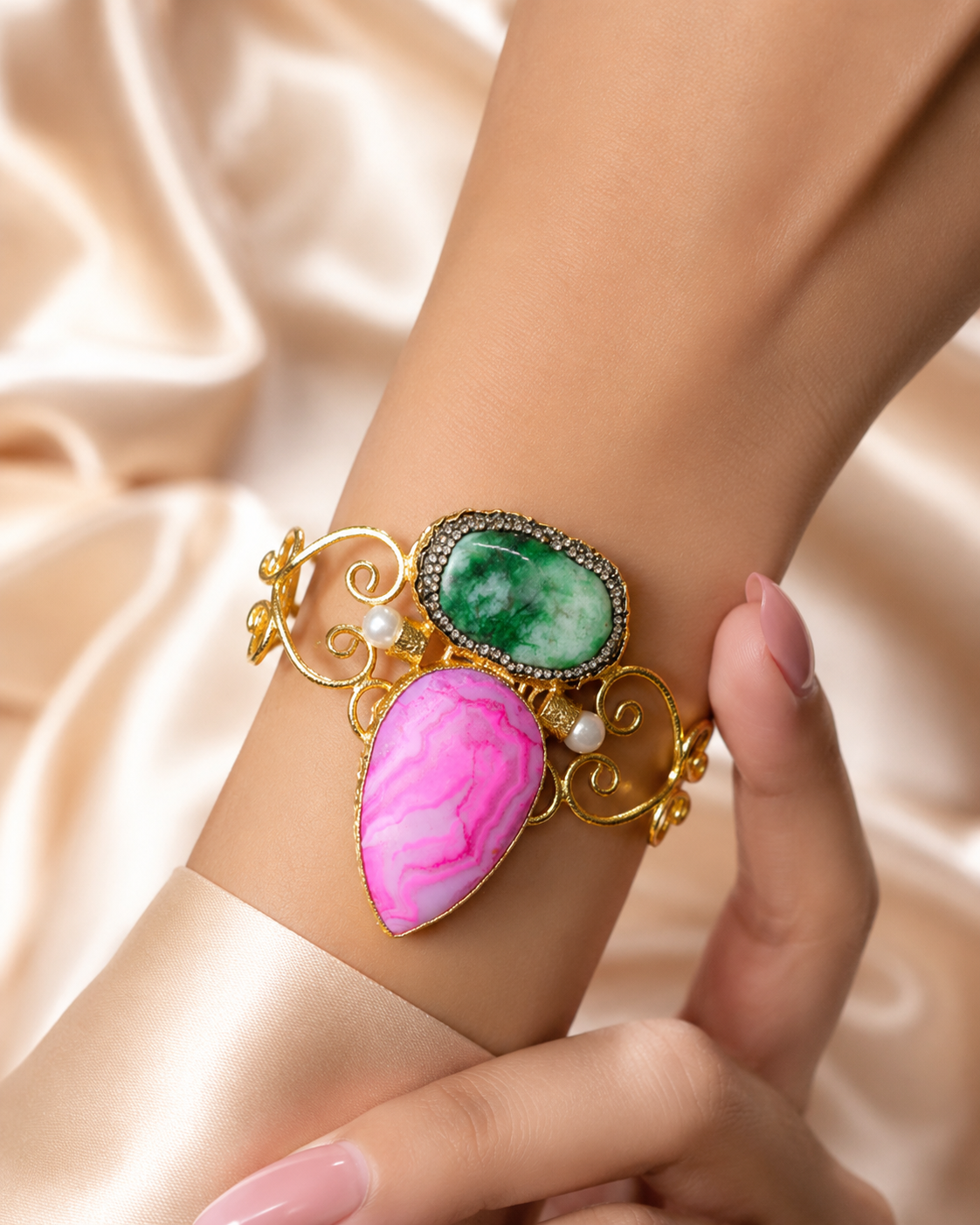 Gold-plated, Karaoke stone Kara in Hot Pink color