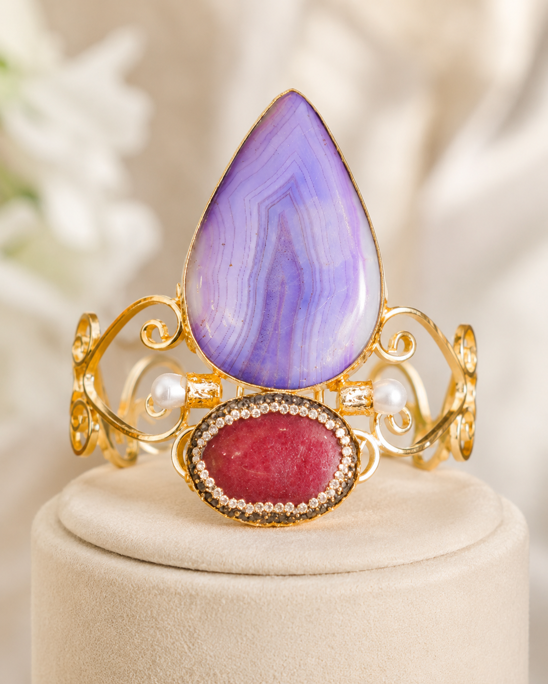 Stone Kara Gold Plated Adjustable Lavender Colour (LB-165)