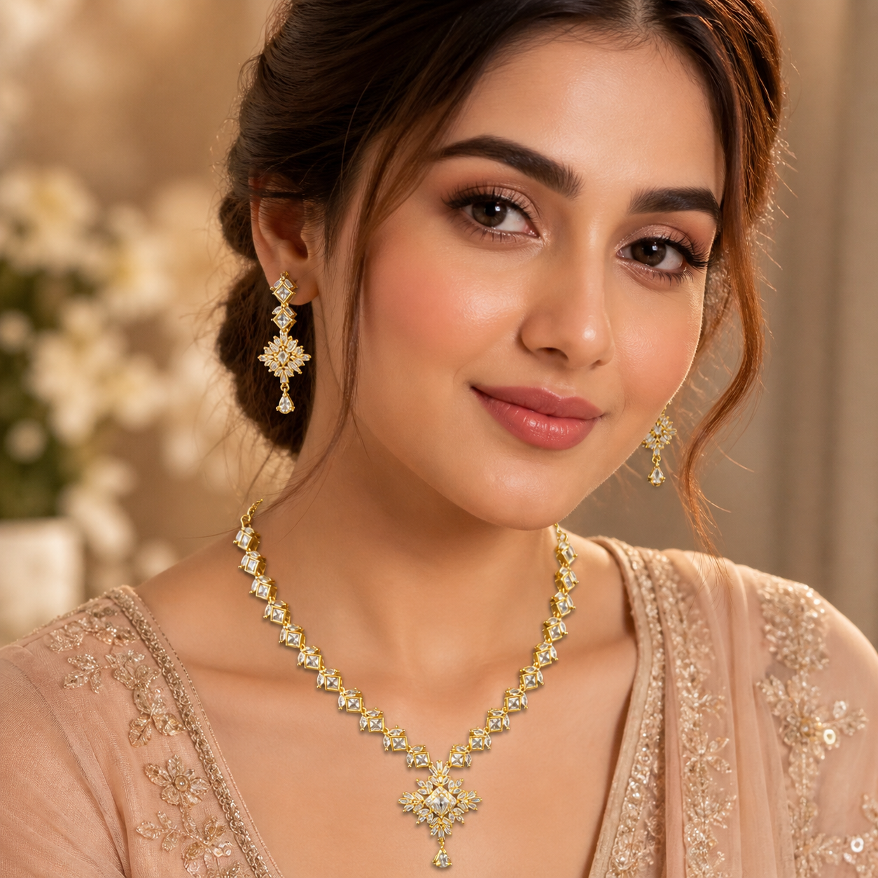 Ad Zircon Gold Plated Necklace Set