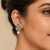 Emerald Green Pearl Stud Earrings for Women