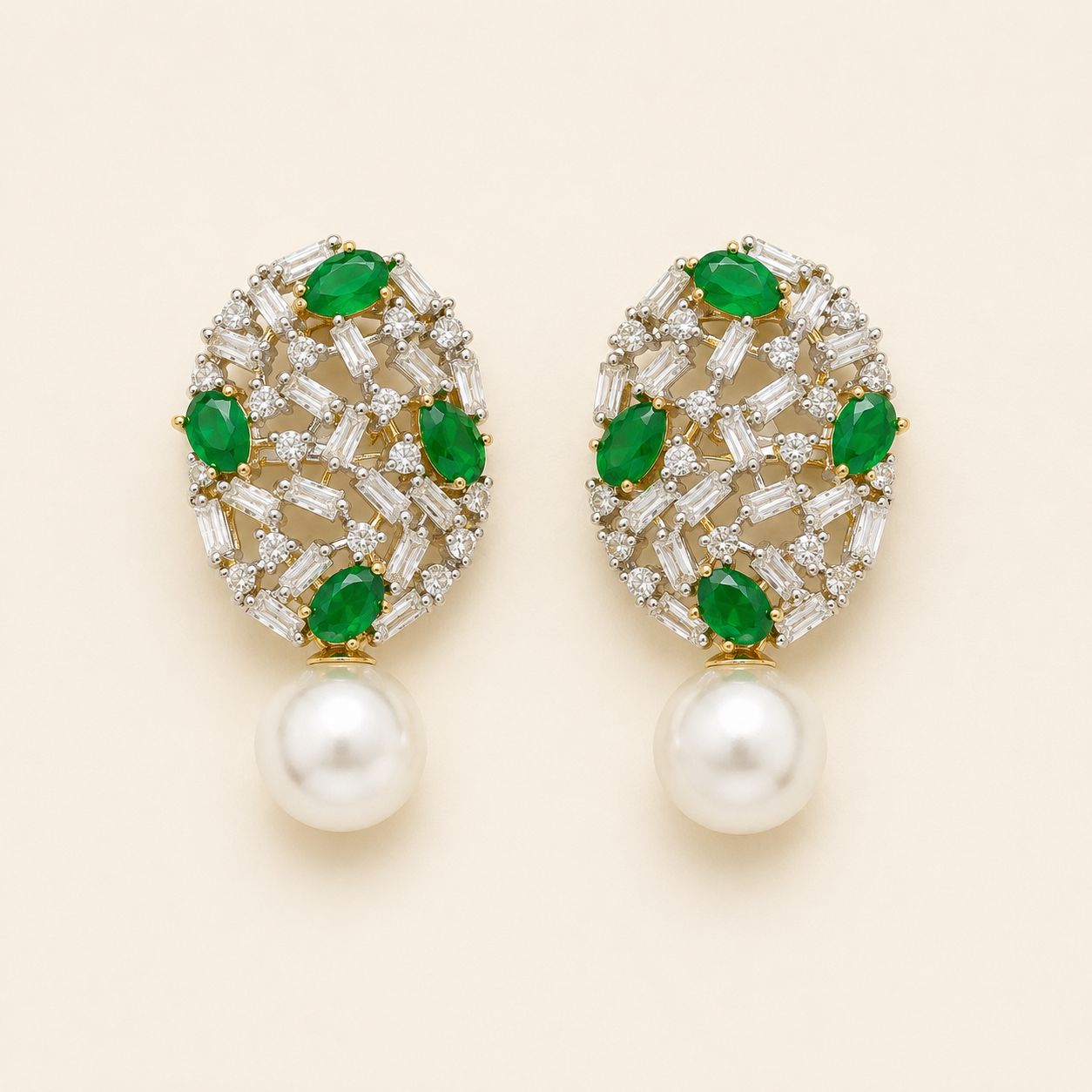 Emerald Green Pearl Stud Earrings for Women