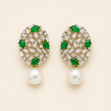 Emerald Green Pearl Stud Earrings for Women