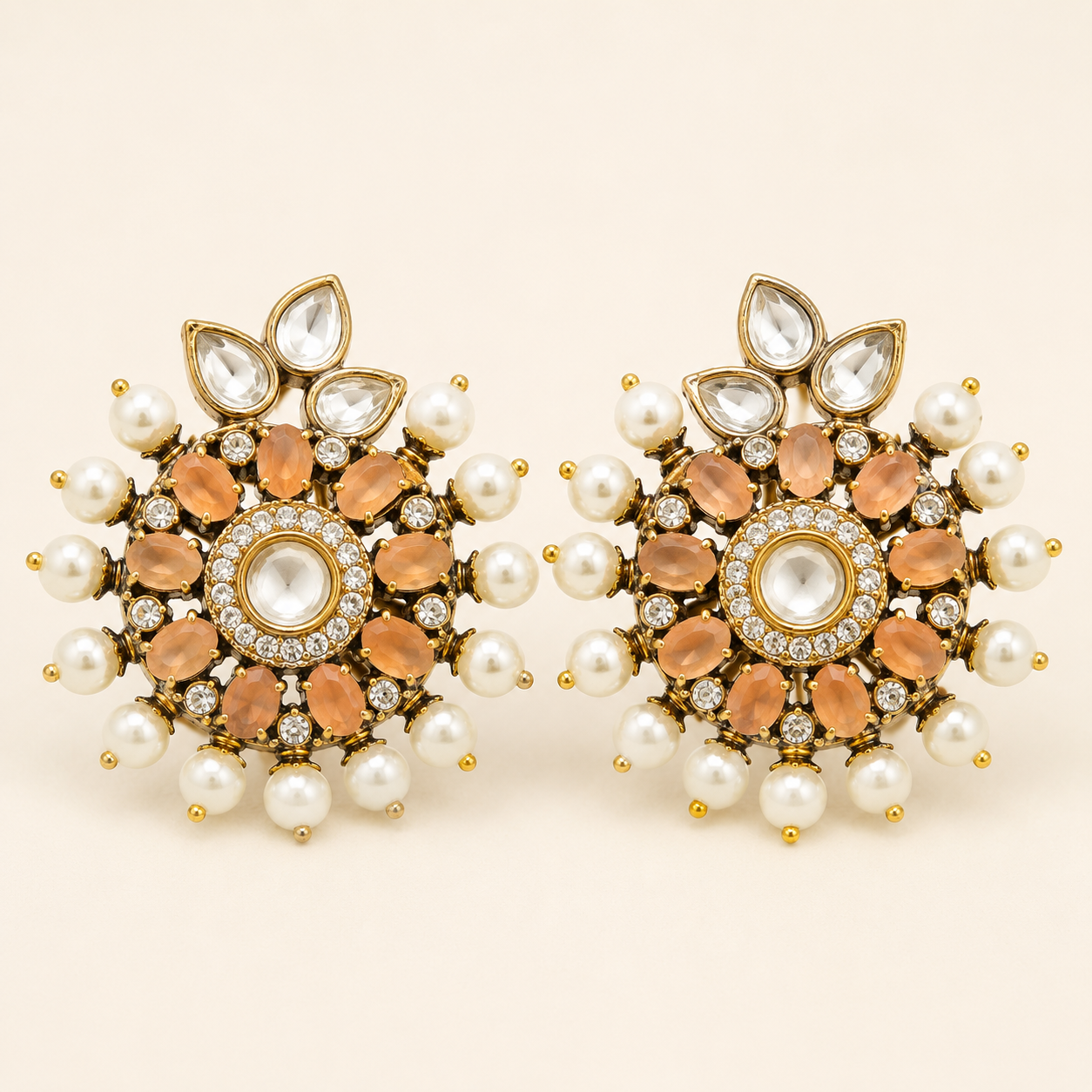 Luxury Peach Stone Pearl  Earrings