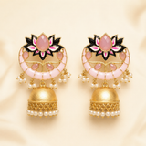 Traditional Enamel Jhumka Earrings with Pearls – Handcrafted Indian Bridal Jewelry LB 330