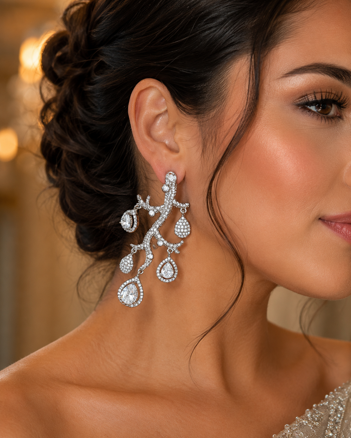Zircon rhodium-plated drop earrings in rose-gold color