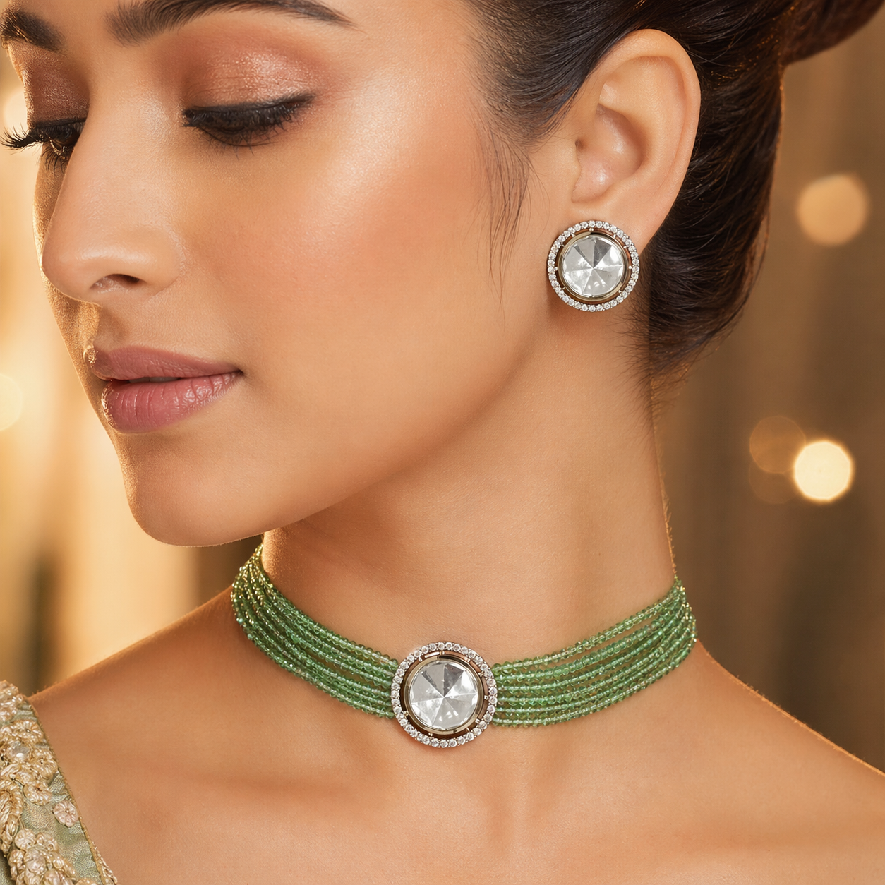 Choker Set Mint color Uncut kundan