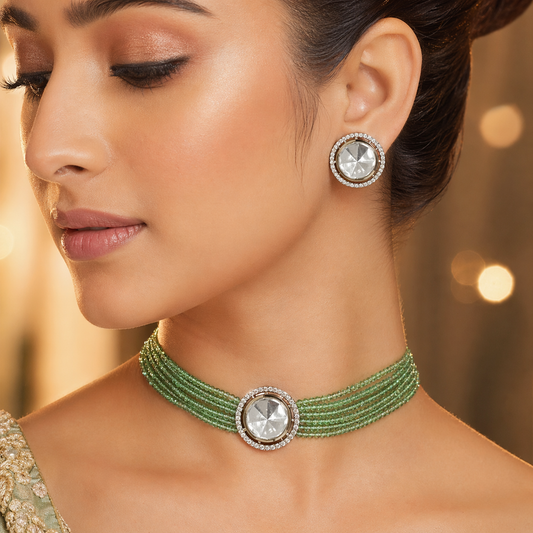Choker Set Mint color Uncut kundan – Choker Set by Ladybug