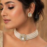 single-stone choker embellishing white pearls and studs (LB-216)