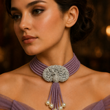 Peacock Choker with Ad Zircon and Lilac color ( 689)