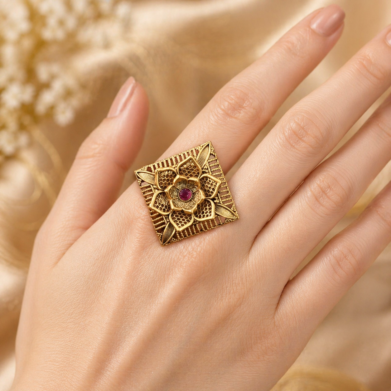 Rajwari Rings with white and ruby stone – Ring by Ladybug (Photo 2)