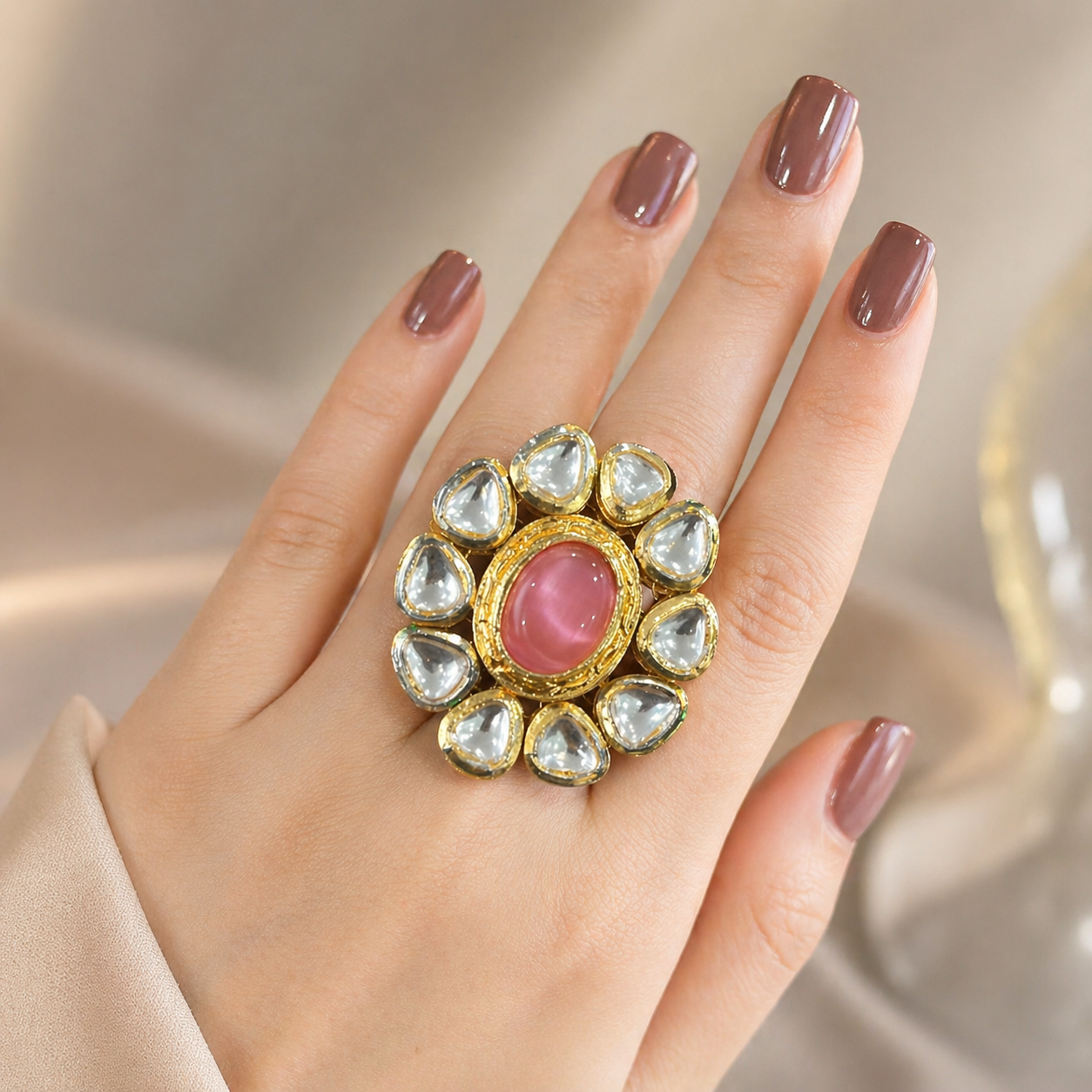 Pink Kundan Ring – Ring by Ladybug