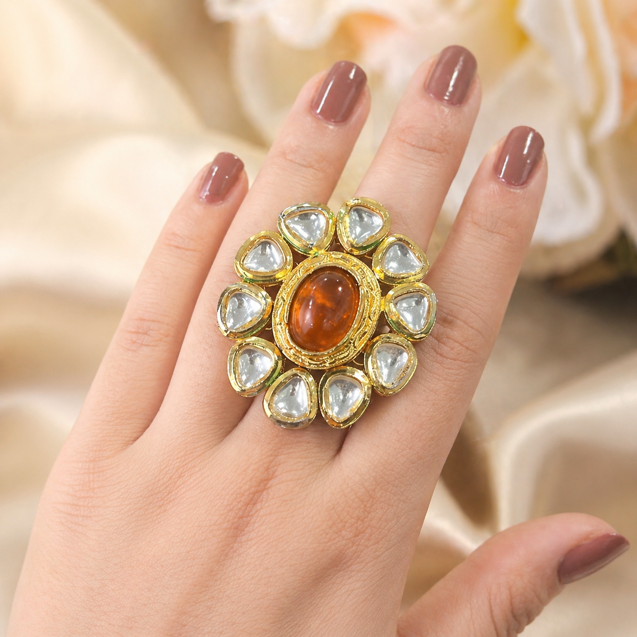 Pink Kundan Ring – Ring by Ladybug (Photo 3)