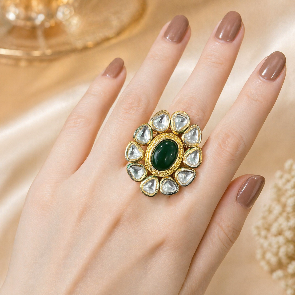 Pink Kundan Ring – Ring by Ladybug (Photo 2)