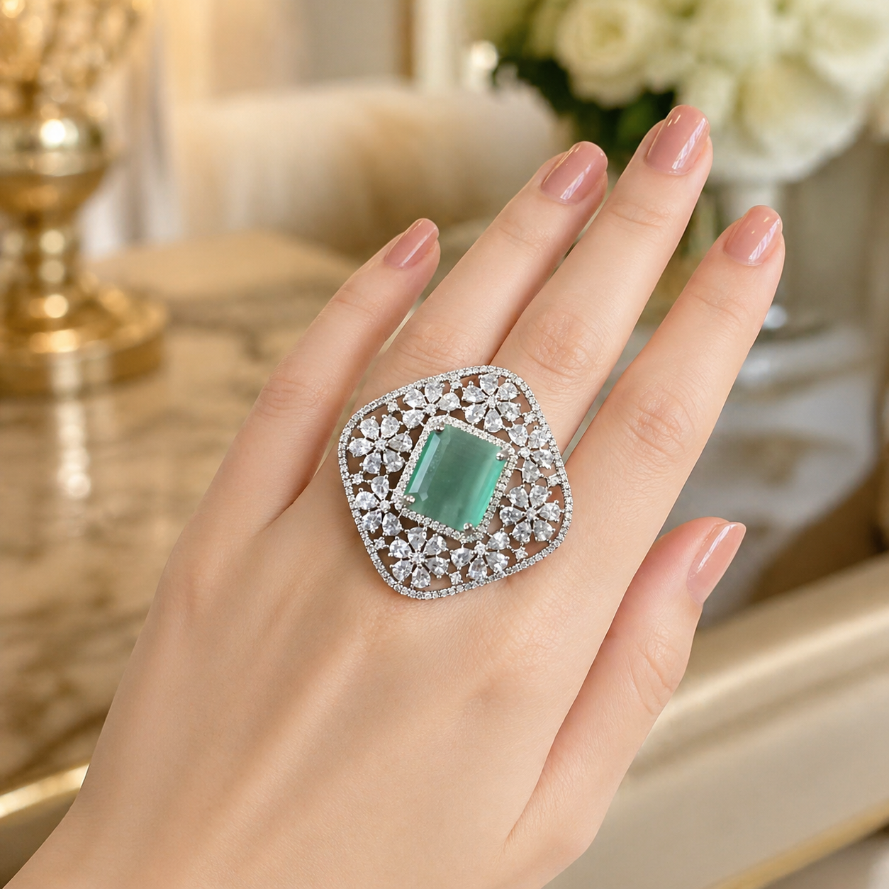 Duplet Stone Ring Embossed Sapphire Stone – Ring by Ladybug (Photo 3)