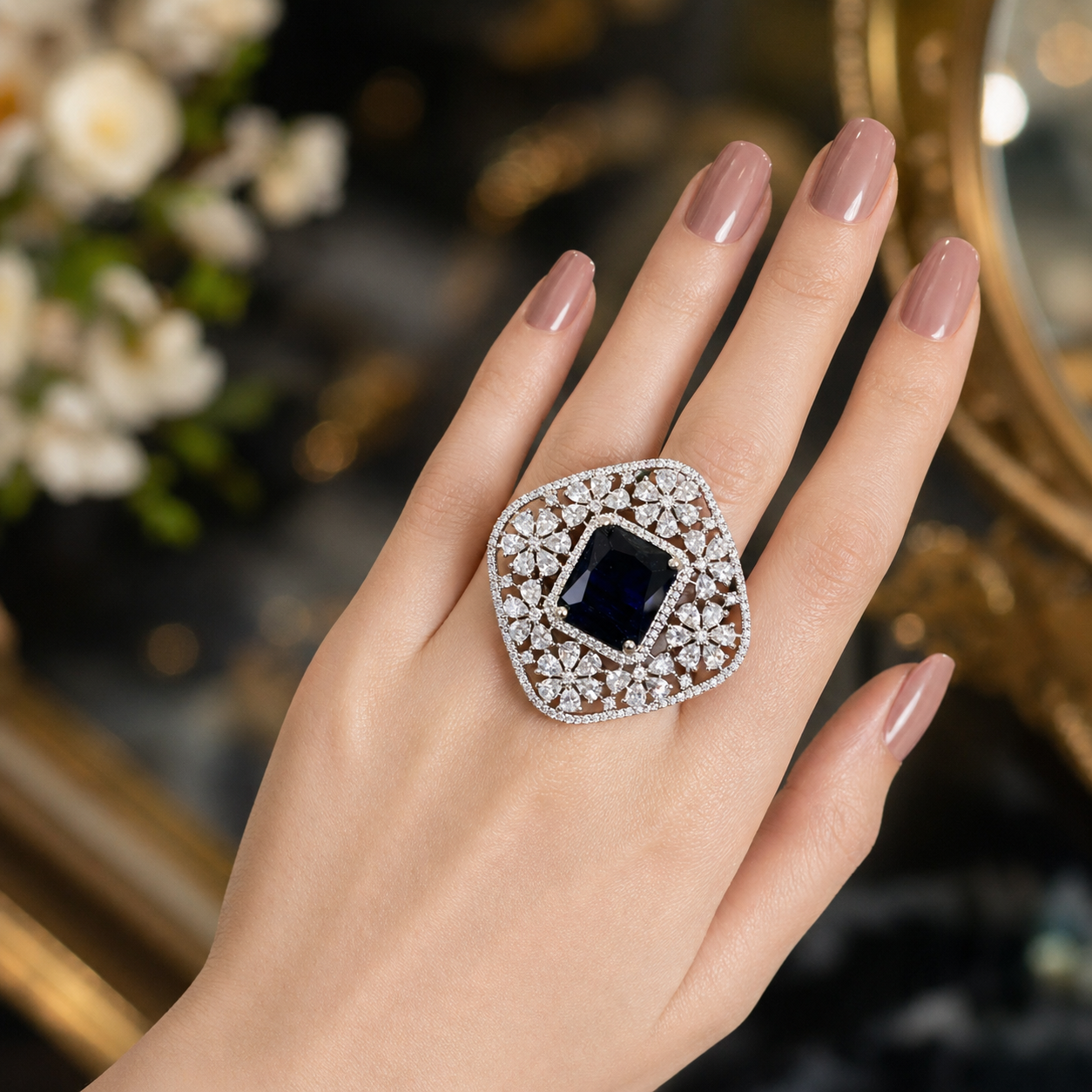 Duplet Stone Ring Embossed Sapphire Stone – Ring by Ladybug (Photo 2)