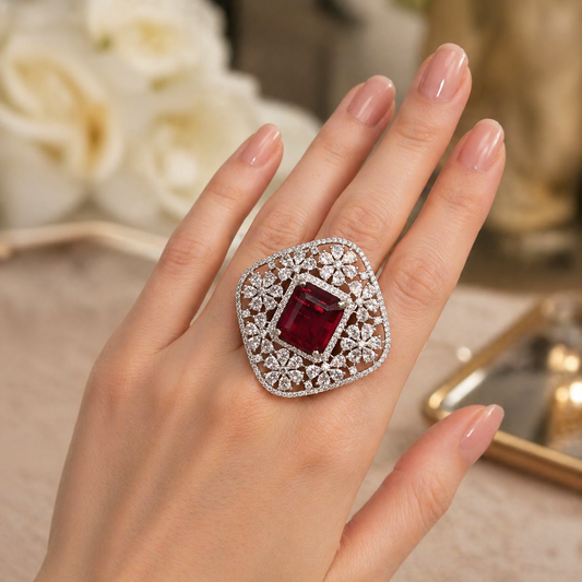 Duplet Stone Ring Embossed Sapphire Stone – Ring by Ladybug