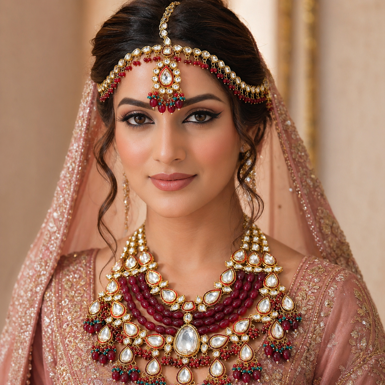 Kundan bridal Necklace and Matha Phatti Without Earrings – Earrings by Ladybug (Photo 2)