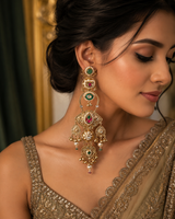 Doublet stone German gold big jhumka earrings with paachi kundan LB-905