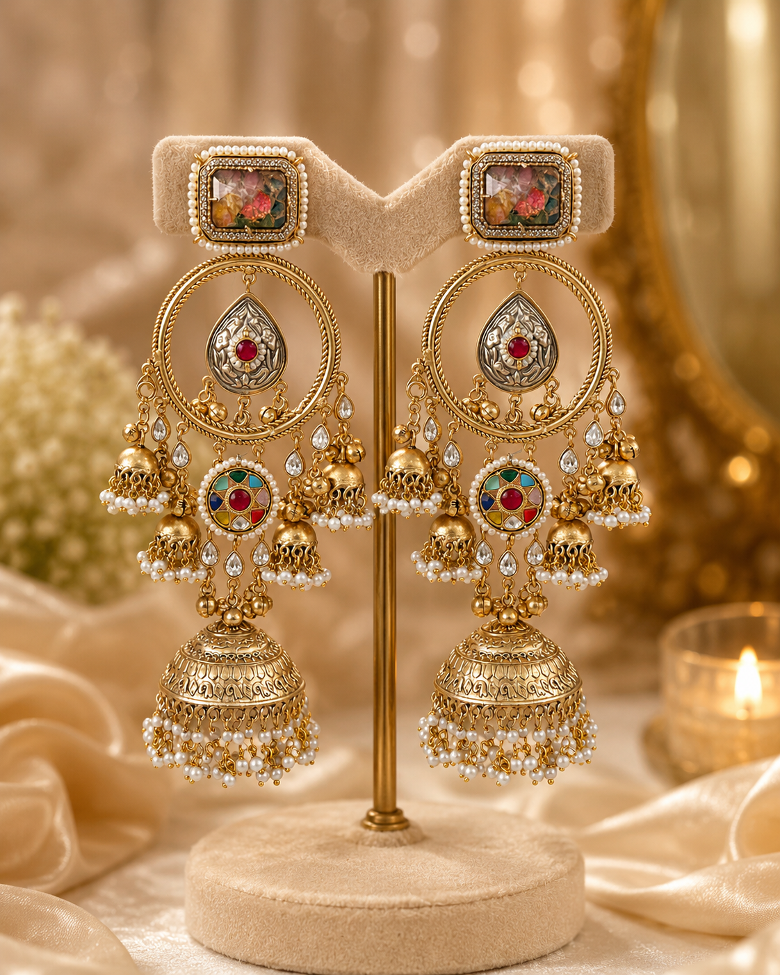 Puta Duplet Stone long Earrings with Paachi Kundan Work (LB-904)