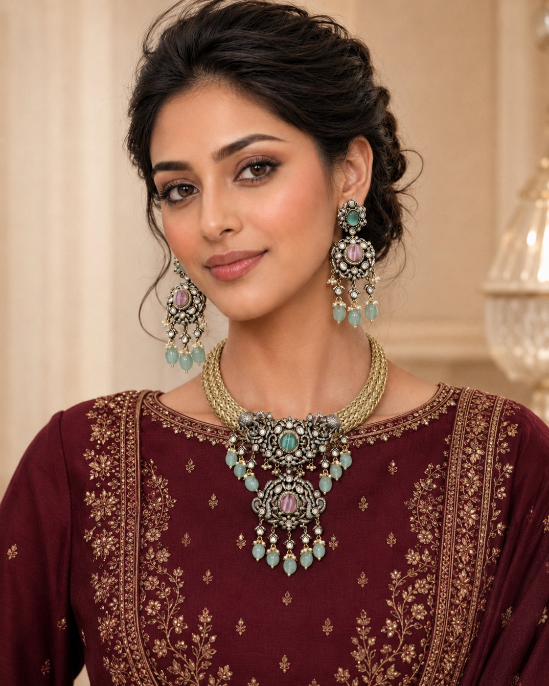 AD Zircon in a Diamond Cut Necklace Set.