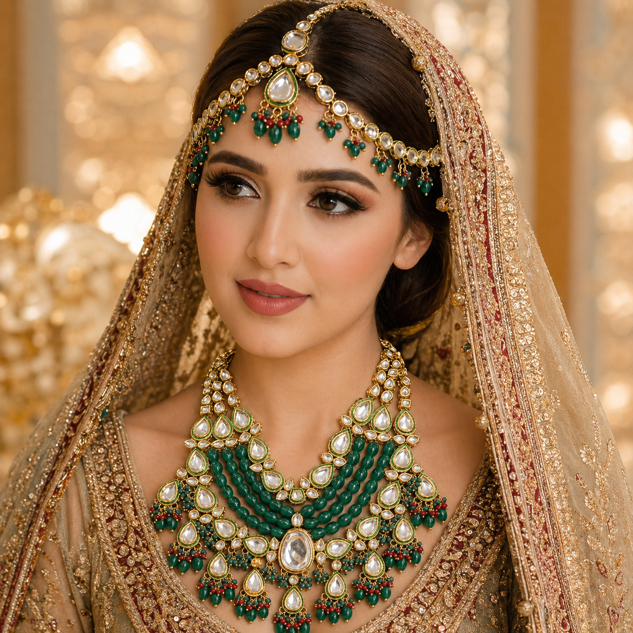 Kundan bridal Necklace and Matha Phatti Without Earrings – Earrings by Ladybug