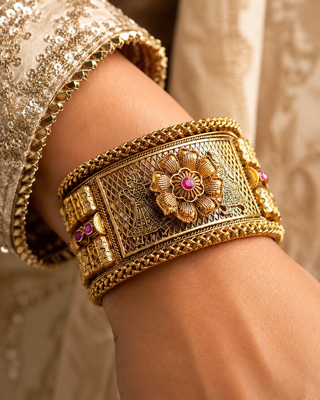 Gold-plated, openable Kara, mate polish (LB-137)