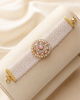 Gold-plated Chain Bracelet with Zircon and powder pink color (LB-194)