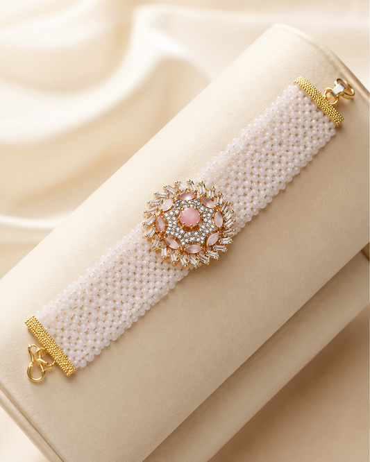 Gold-plated Chain Bracelet with Zircon and powder pink color – Chain Necklace by Ladybug