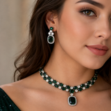 Rhodium -plated Indian set with Ruby Diamonds- luxury  jewellry collection