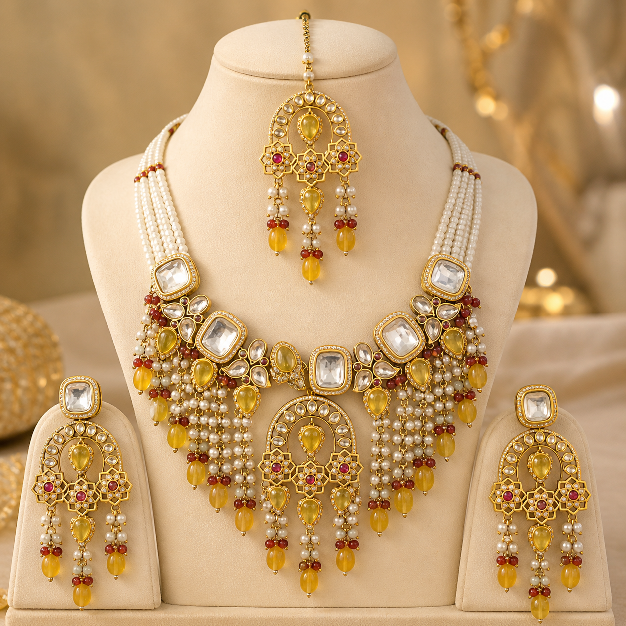 Mate Polish Gold Pachi Kundan Necklace Set