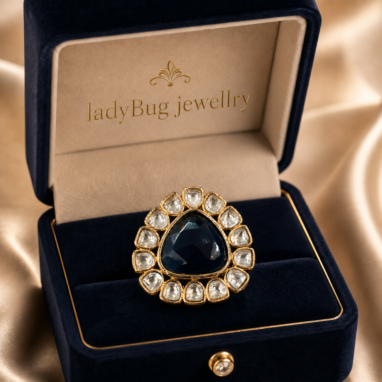Pink Kundan Ring (Pink; Blue; Brown) – Ring by Ladybug (Photo 2)