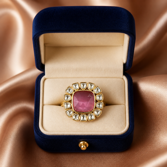 Pink Kundan Ring (Pink; Blue; Brown) – Ring by Ladybug