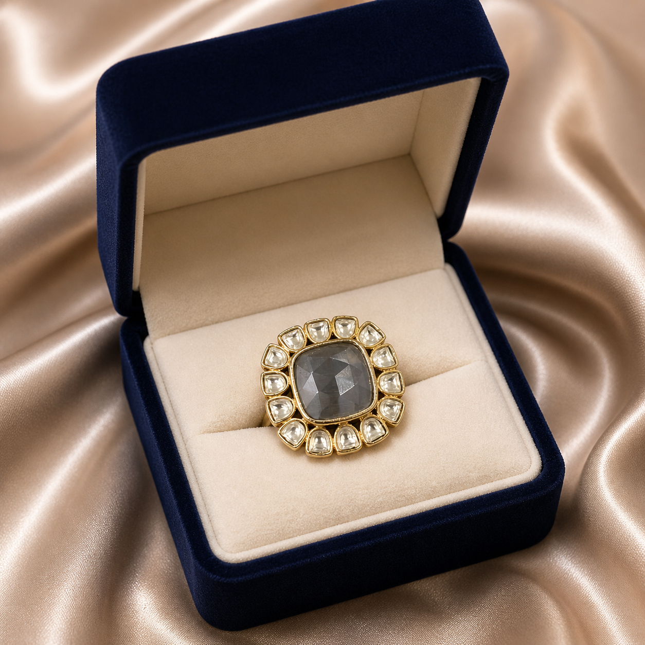 Pink Kundan Ring (Pink; Blue; Brown) – Ring by Ladybug (Photo 3)