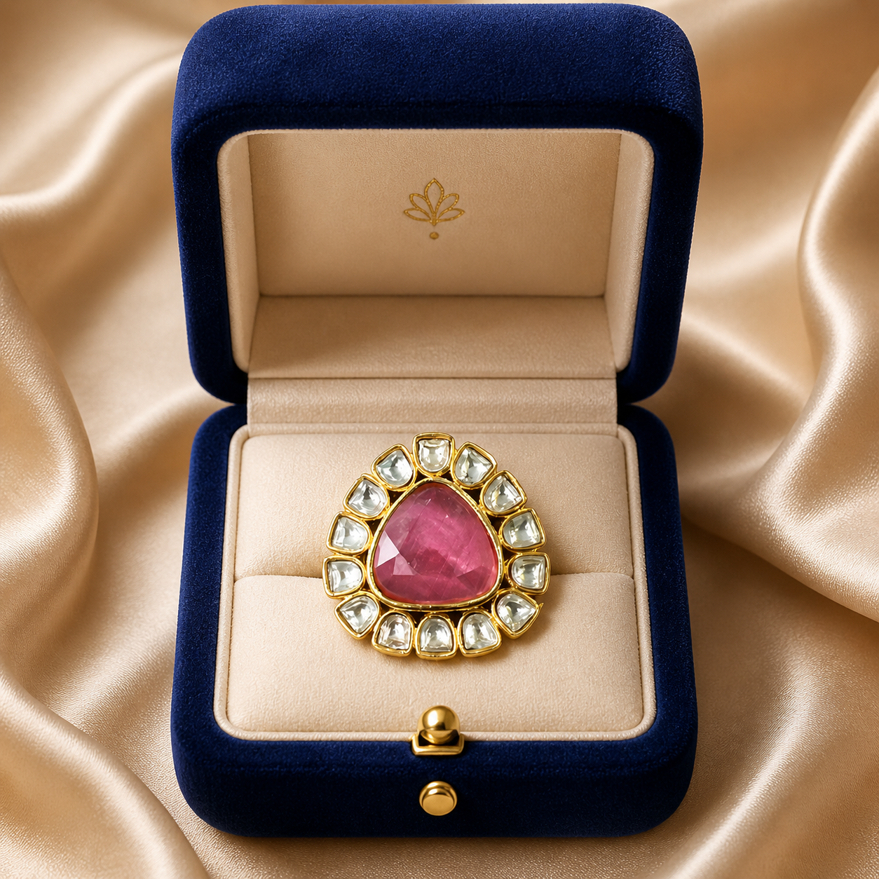 Pink Kundan Ring (Pink; Blue; Brown) – Ring by Ladybug (Photo 4)